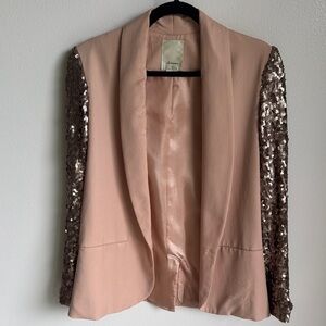 Anthropologie Elevenses Blush Pink Blazer Jacket with Sequin Sleeves Size 4